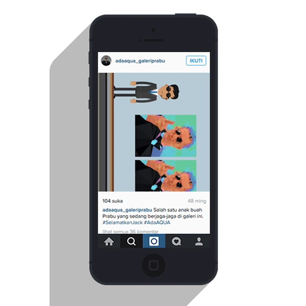 An Instagram post on a phone showing one slice of the scavenger-hunt illustration.