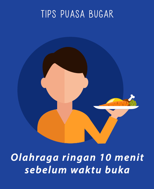 An animated tip card: light exercise for ten minutes before breaking the fast.