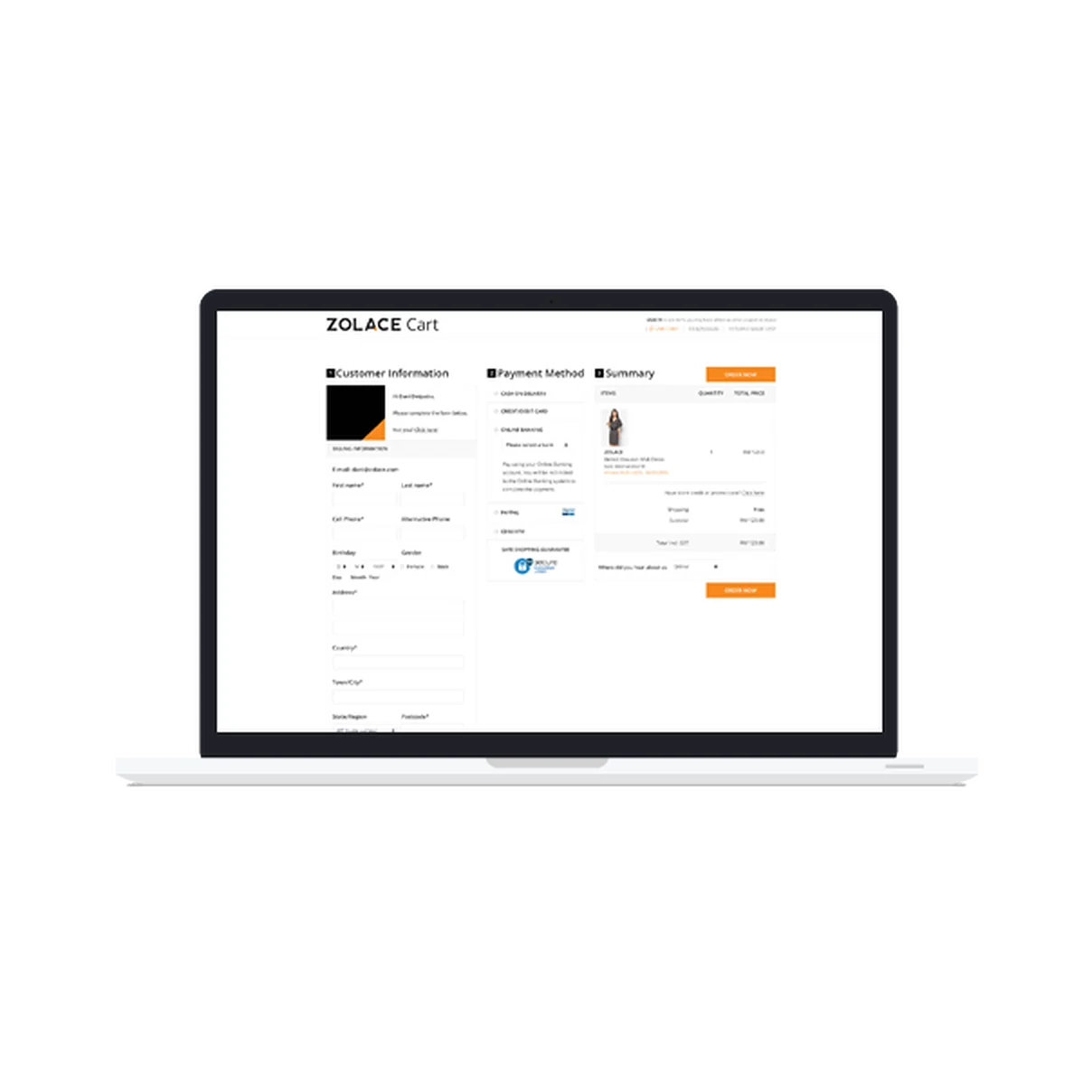 The reworked Zolace checkout on a laptop.