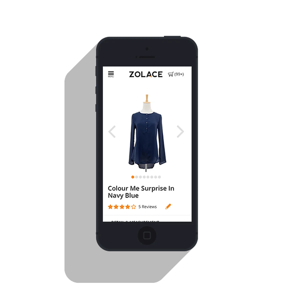 A Zolace product page on a phone.