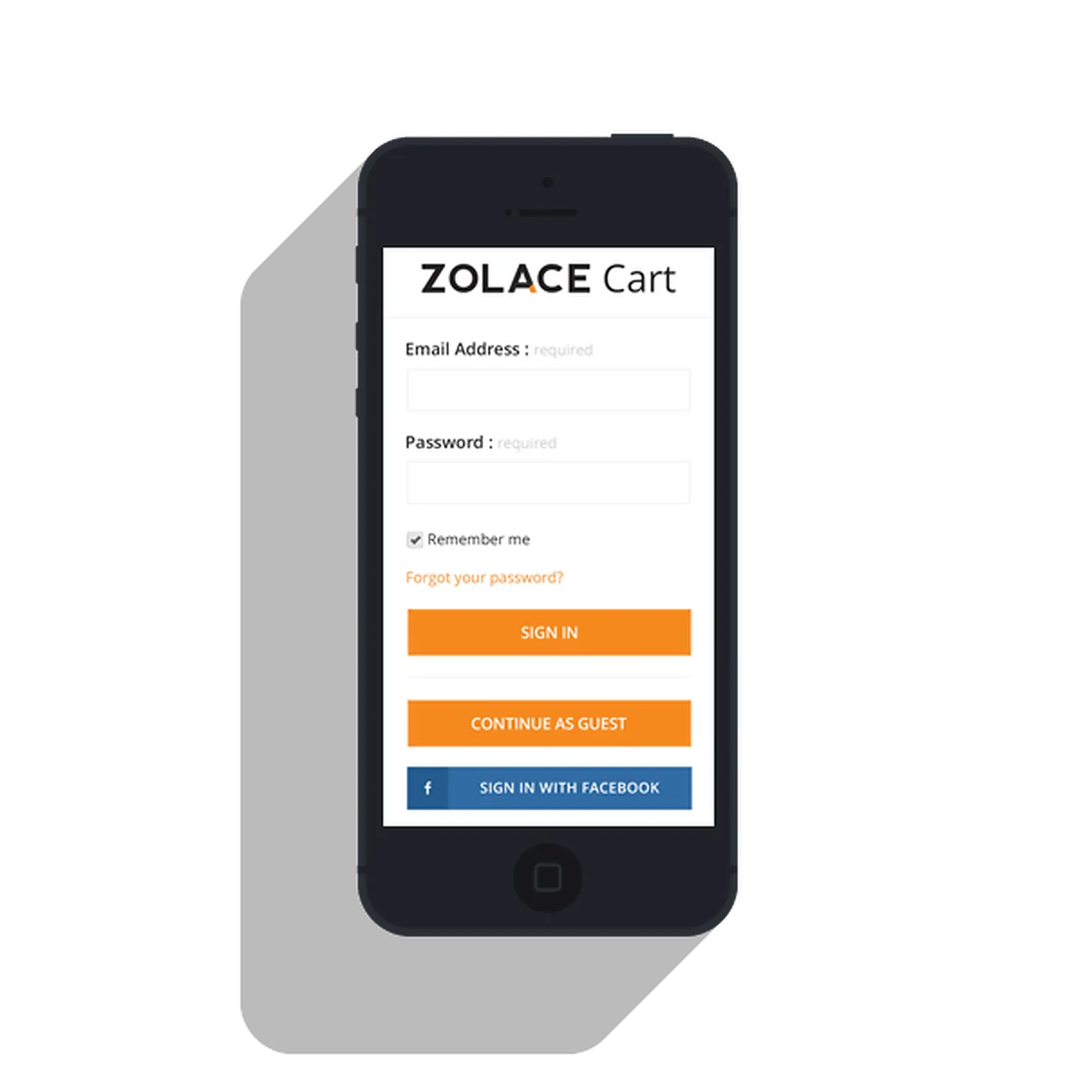 The Zolace sign-in screen on a phone.
